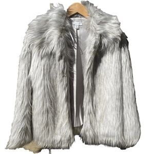 Topshop Faux Fur Jacket - Silver / Gray White Size 6 Lined